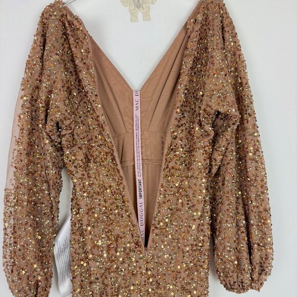 NWT Mac Duggal #10791 Long Sleeve V-Neck Sequin Gown Dress Bronze Size 2 NEW - Picture 16 of 16